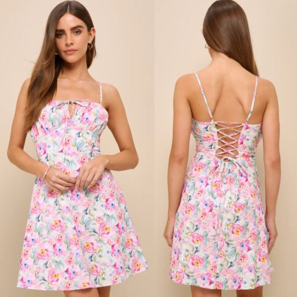 Lulus More Than Darling Floral Mini Dress - Pink and White, S